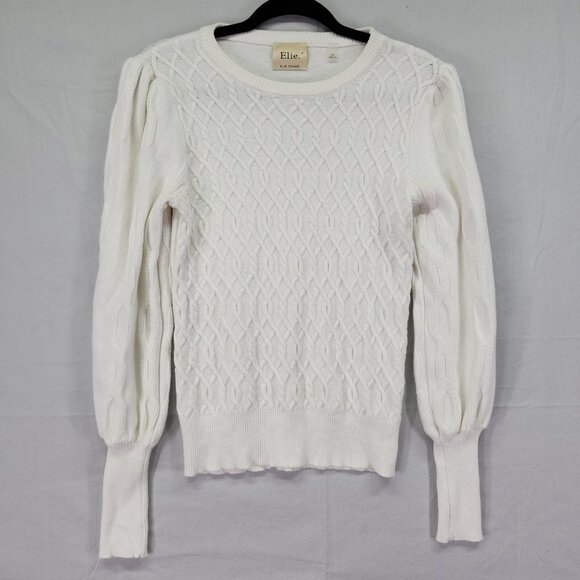 Elie Tahari Textured Pullover Sweater Size Large White Puff Extra Long Sleeve - Picture 1 of 9